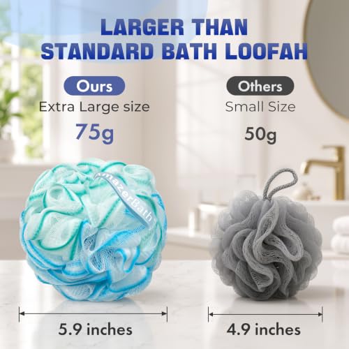 AmazerBath Loofah Sponge 75g/Piece, Exfoliating Bath Sponge Body Scrubber - Loofa Set of 4 Flower Color (Large, Green-Purple)