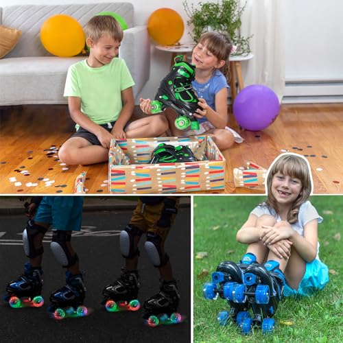 Kids Roller Skates for Boys - Green for Toddler Little Kids Age 4 5 6 7- Adjustable All Light up Wheels Indoor Outdoor Sports Birthday Gift for Son and Grandson