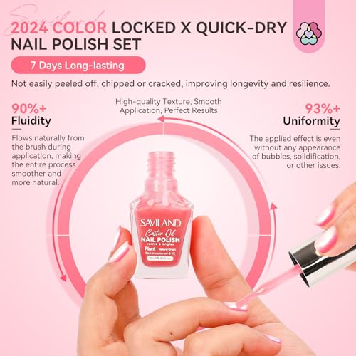 SAVILAND 6Pcs Ombre Nail Polish Set Charm Pink Blue Gold Purple | Quick Dry Pearl Summer Fingernail Polish Colors, Plant-based Castor Oil, Natural Nail Lacquer, Women Gift Home Manicure DIY