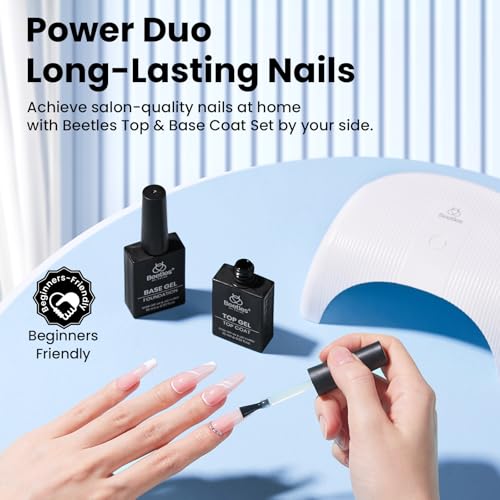 Beetles No Wipe Gel Top Coat and Base Coat Set for Gel Nail Polish | 2Pcs 15ml Super Shiny and Long Lasting Soak Off UV/LED Lamp Nail Art Design Gift