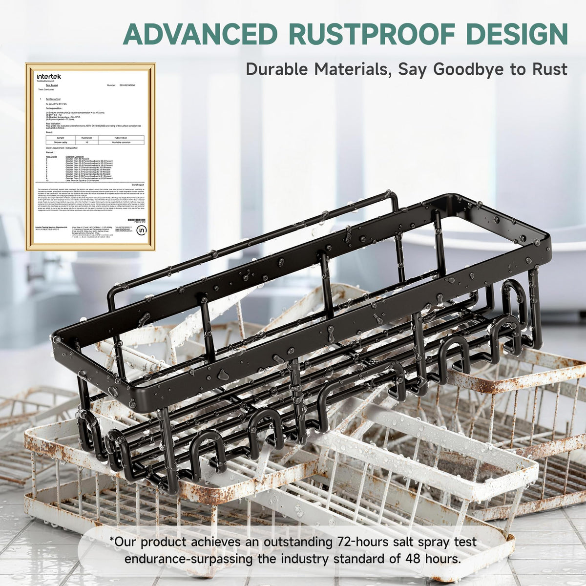Veken Shower Caddy 6-Pack, Bathroom Organizers and Storage Shelves, Black | Advanced Rustproof Design, Large Capacity, No Drilling, Adhesive Rack with Soap Holder, Wall-Mounted Kitchen & Home Decor