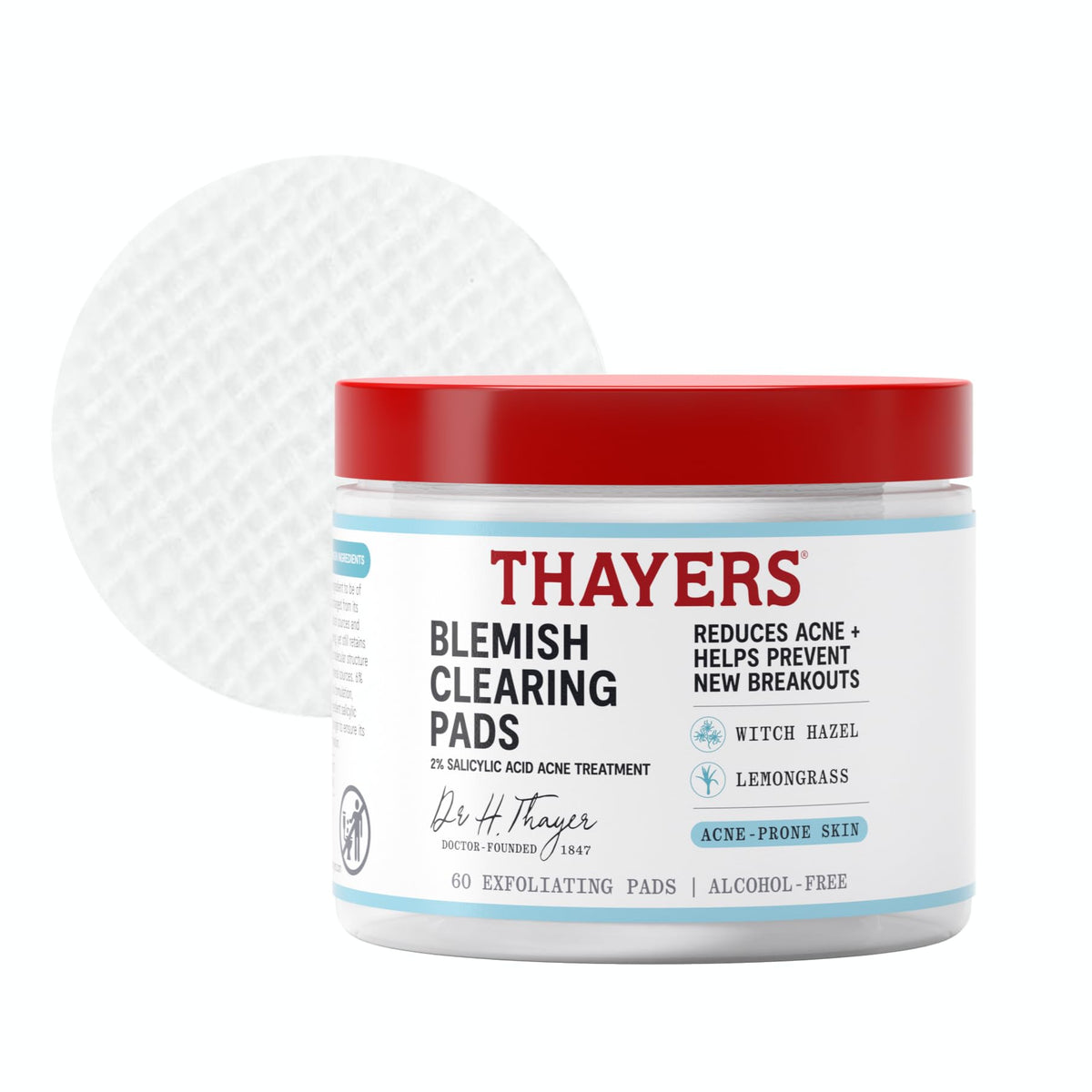 THAYERS Blemish Clearing Acne Pads, Salicylic Acid Acne Treatment, 60 Ct | Pore Reducing, Exfoliating, and Soothing Skincare, Witch Hazel Toner Pads, Help Prevent New Breakouts, Alcohol & Paraben Free