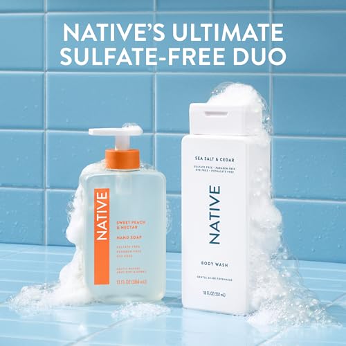 Native Clean Body Wash for Women & Men, Sea Salt & Cedar Scent, 18 fl oz | Gentle & pH Balanced for Sensitive Skin | 24HR Freshness | Free of Sulfates, Parabens, Phthalates | Vegan & Cruelty-Free
