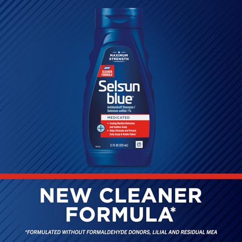 Selsun Blue Medicated Antidandruff Shampoo, 11 fl. oz. | Maximum strength scalp treatment with 1% selenium sulfide, itchy scalp relief, for soft and silky hair