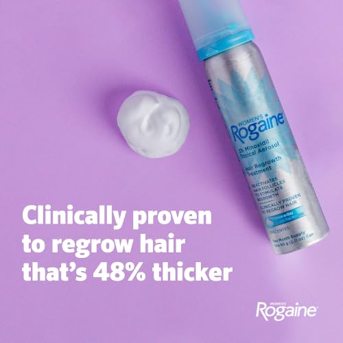 Women's Rogaine 5% Minoxidil Topical Foam, Unscented, 2 x 2.11 oz | Once-a-Day Hair Loss Treatment for Women, Regrow Fuller, Thicker Hair, Unscented, 4-Month Supply