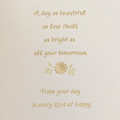 Hallmark Wedding Card (Mr. & Mrs.) | Die-cut Floral and Heart Pattern, Glittery Gold Backdrop, Envelope Included, High Quality Paper, Card Measures 5.8" X 8.3"