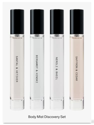 Salt & Stone Body Mist Discovery Set, 4 Mini Fragrance Sprays, 0.34 oz Each | Lightweight Mist, Mini Sampler Set for Gifting & Travel, Gender Neutral Fragrance, Glycerin & Red Algae, Vegan, Paraben-Free