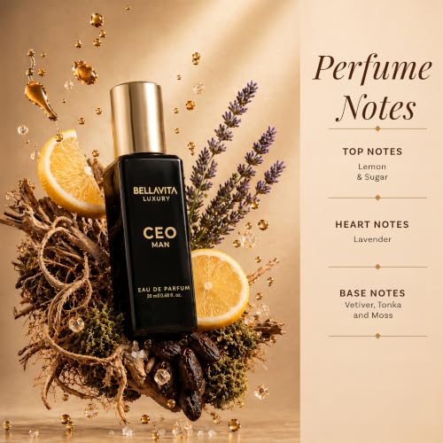 BellaVita Luxury Men's Perfume Gift Set with CEO Man, G.O.A.T., KLUB & OUD | 4 x 20ml (80ml) | Long Lasting Perfume for Men | Citrus, Woody, Patchouli & Caramel Notes