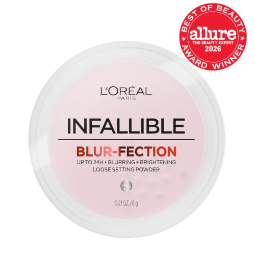 L'Oreal Paris Infallible Blur-fection Longwear Loose Setting Powder, Blurring Face Powder With Up to 24HRs of Wear, Brightening Light Pink, 1 Kit