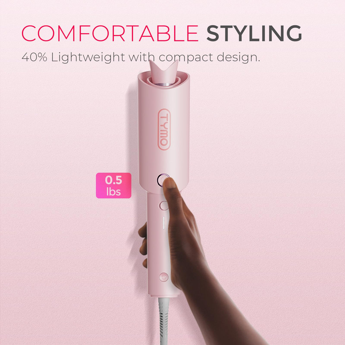 TYMO Automatic Rotating Curling Iron, TYMO CURLPRO Beach Waves Hair Curler | 500 Million Ionic Curling Wand, Dual Voltage, Portable Lightweight for Travel, Ceramic Coating, 1 Inch, Pink