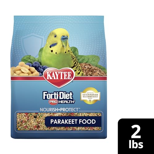 Kaytee Forti-Diet Pro Health Nourish+Protect Parakeet Food, 2 Pounds | Balanced digestion daily. Parakeet seed with superfoods. Prebiotics, probiotics, small bird food