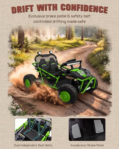 First Ride On 36V Kids Ride On UTV, 2-Seater 400W Electric Car for Kids 6+, 5-8 MPH Speed, 14" EVA Wheels, Metal Frame, Bluetooth Music, Rear Metal Suspension Off-Road Vehicle (Green)