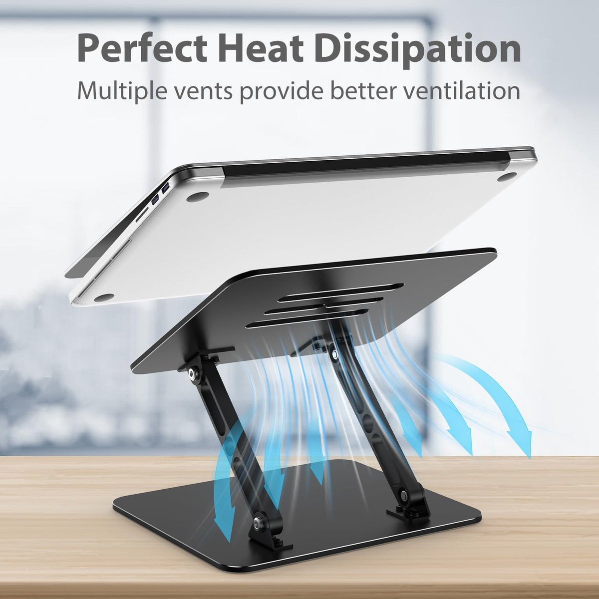 Gogoonike Adjustable Laptop Stand for Desk, Metal Laptop Riser Holder | Portable Desktop Book Stands, Foldable Ventilated Cooling Computer Notebook Stand Compatible with 10-15.6” Laptops, Tablets