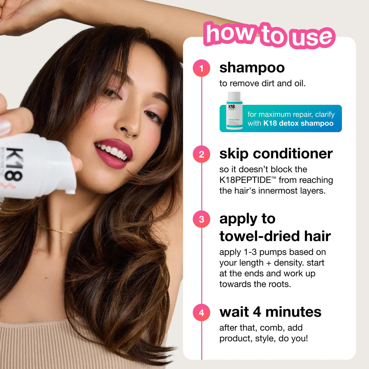 K18 Leave-In Molecular Repair Hair Mask | Peptide Hair Treatment Mask Repairs Bleach, Color, Chemical Services, Heat Damage In 4 Minutes