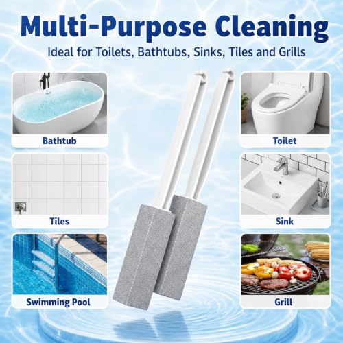 2 Pack Pumice Stone for Toilet Cleaning, Extra Long Handle for Removing Bowl Ring, Pool, Bathroom, Toilet Brush