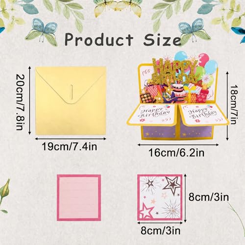 ROBBEAR Funny Happy Birthday Pop Up Card, Sweet 3D Birthday Gift Box for Adults and Kids with Envelopes, Unique Handmade Foldable Celebration Cards for Daughter, Son, Mom, Dad, Friend