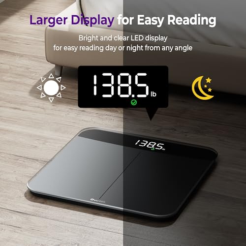 Ovutek Bathroom Scales Digital Weight 450lb, Most Accurate to 0.05lb | Extra LED Display with Large Clear Numbers for Body Weighting, Baby, Pet, Elderly Home Use, Sturdy and Durable Base Machine