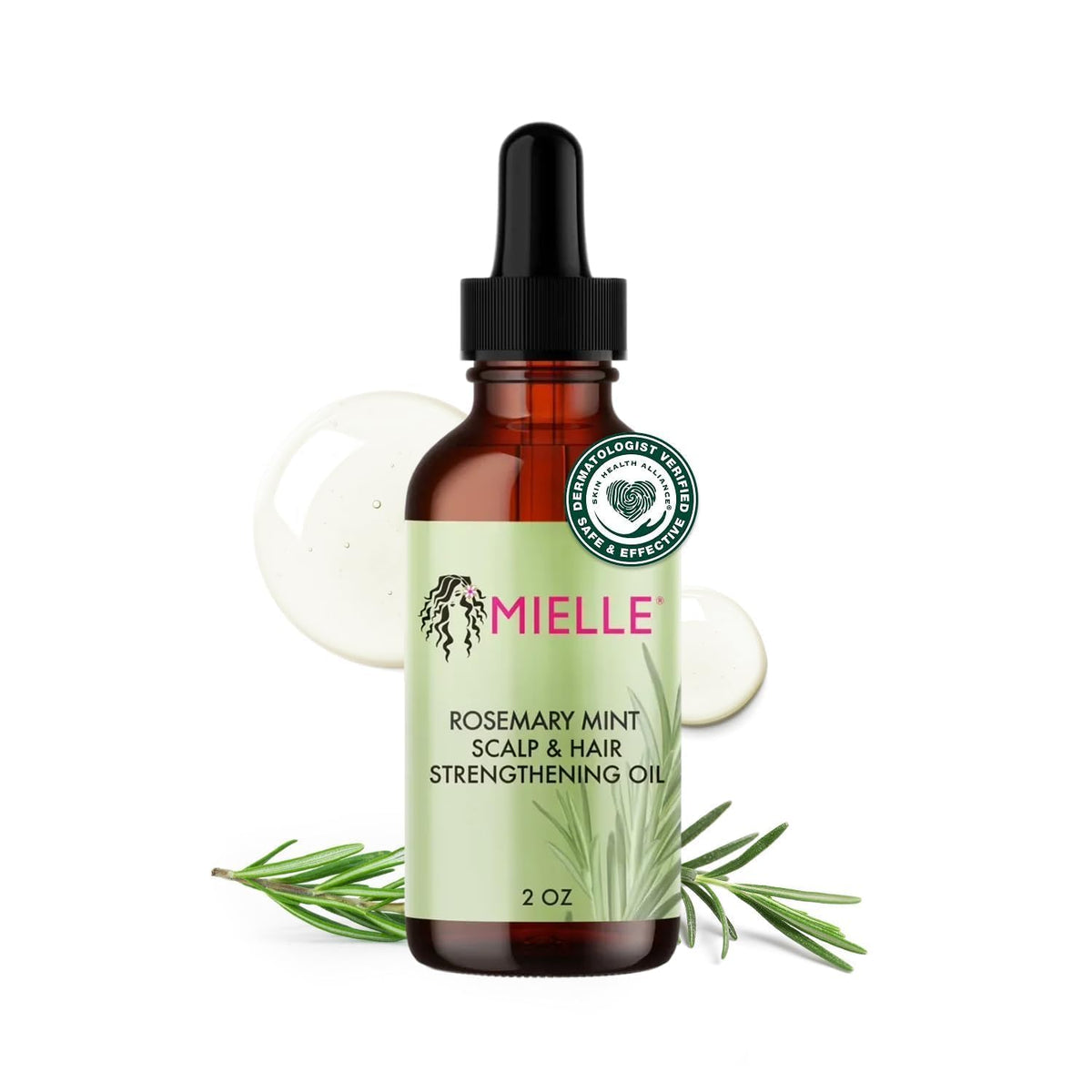 Mielle Organics Rosemary Mint Hair Oil with Biotin, 2 oz | Hair strengthening oil, with biotin & castor oil, dry scalp care, split end support, frizz smoothing
