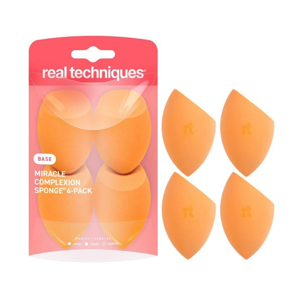 Real Techniques Miracle Complexion Sponge, 4 Pack, Makeup Blending Sponges | Makeup sponges for foundation, 3-point design, foundation applicator, latex-free beauty sponge