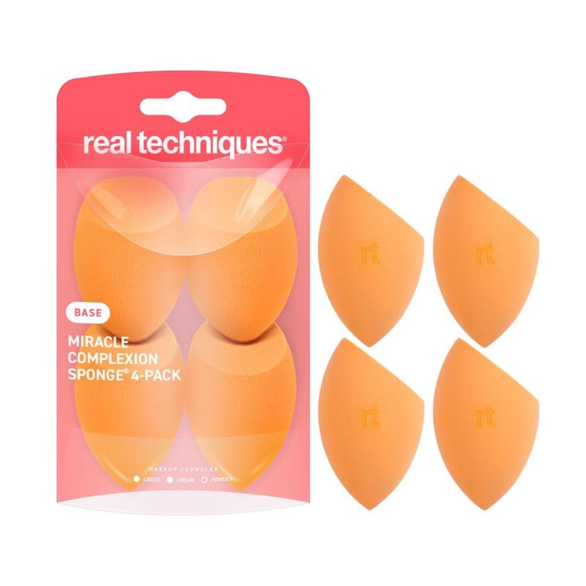 Real Techniques Miracle Complexion Sponge, 4 Pack, Makeup Blending Sponges | Makeup sponges for foundation, 3-point design, foundation applicator, latex-free beauty sponge