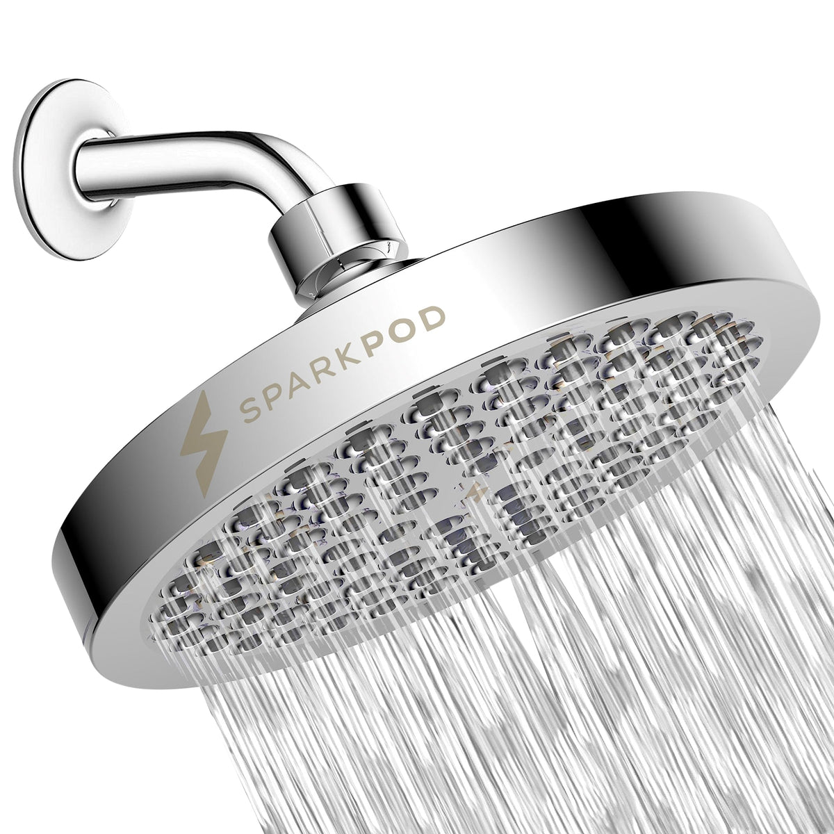 SparkPod Rain Shower Head, 6 Inch Round, Luxury Polished Chrome Finish | High Pressure Shower Heads, 90 Nozzles, Adjustable Showerhead, No Tools Needed, Universal Connection