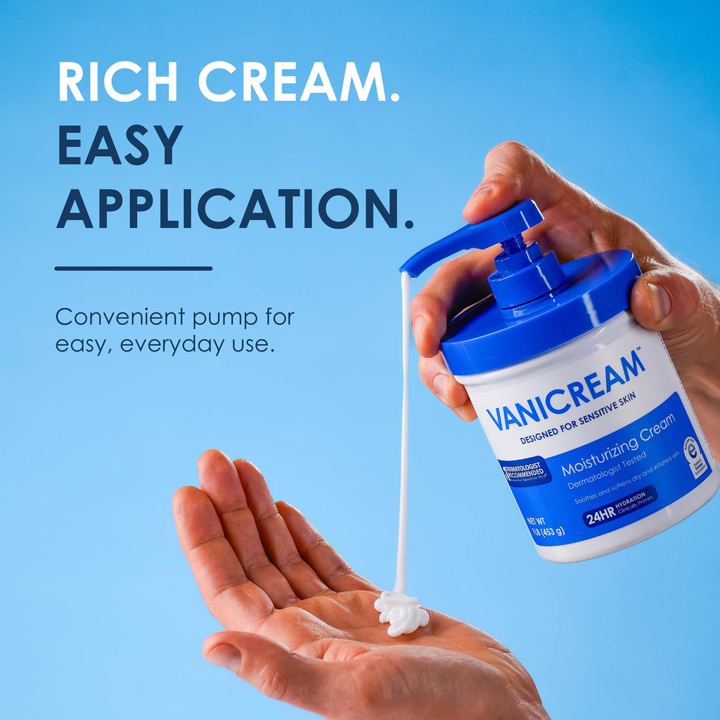 Vanicream Moisturizing Cream, Body & Face Moisturizer, 16 Oz Pump Dispenser | Formulated without Common Irritants for Sensitive Skin, Restores Moisture and Soothes Irritated, Cracked or Itchy Skin