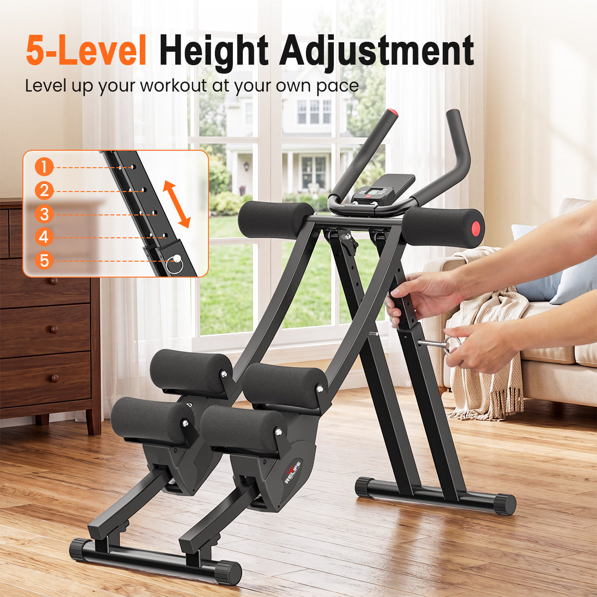 RELIFE REBUILD YOUR LIFE Adjustable Ab Machine, Foldable Ab Workout Equipment for Abs, Waist, Arms & Legs Independent Dual Tracks Waist Trainer 440LBS