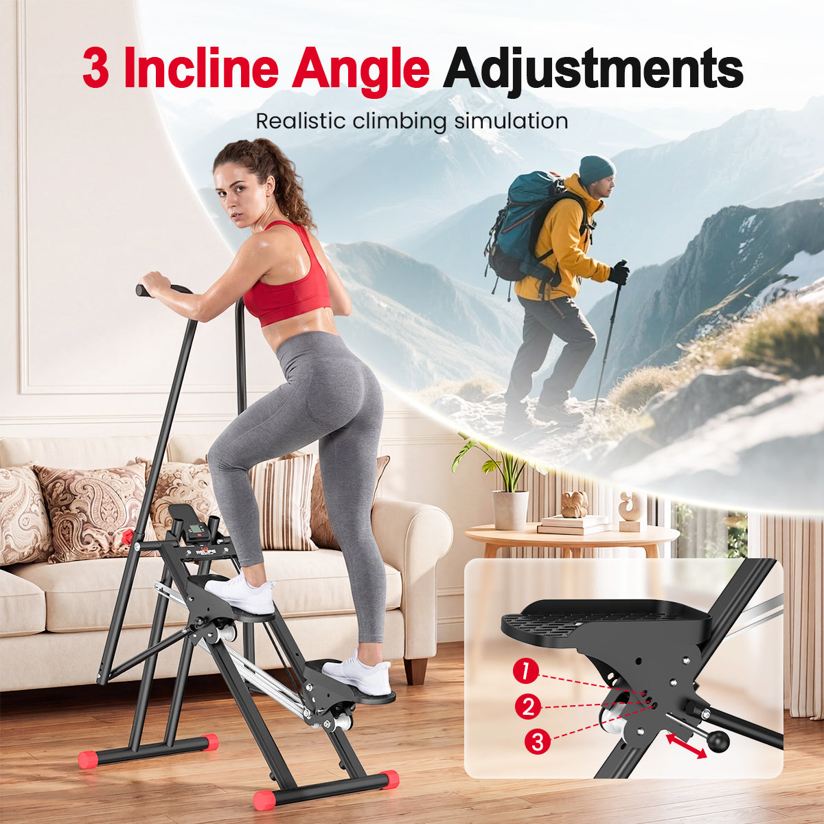 RELIFE REBUILD YOUR LIFE Indoor Stair Climber Compact Stair Stepper for Cardio Training Full Body Stairmaster Workout Machine with Extended Step Range