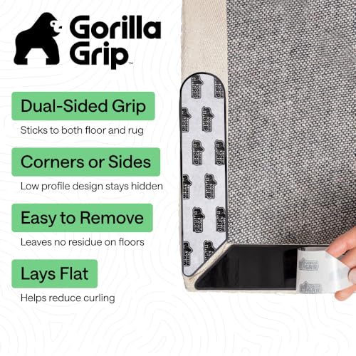 GORILLA GRIP® Extra Long Rug Grippers for Hardwood Floor, Reusable, Black | Dual-Sided Adhesives Pads Keep Area Rugs Corners Flat, Holds Down Carpet on Hard Wood, Tile Floors, Renter Friendly, 8 Pack