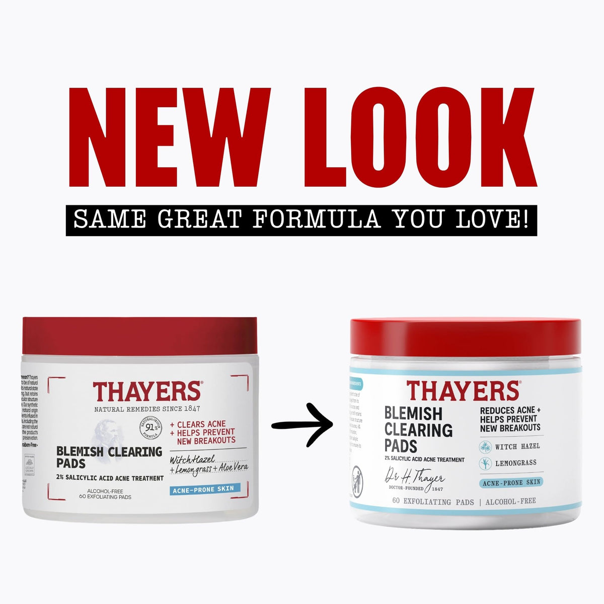 THAYERS Blemish Clearing Acne Pads, Salicylic Acid Acne Treatment, 60 Ct | Pore Reducing, Exfoliating, and Soothing Skincare, Witch Hazel Toner Pads, Help Prevent New Breakouts, Alcohol & Paraben Free