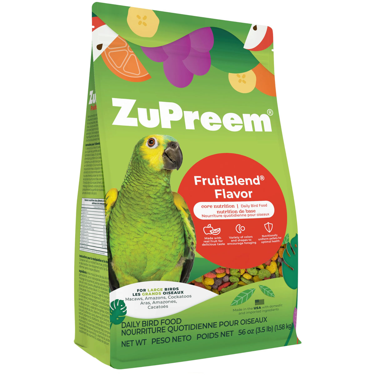 ZuPreem FruitBlend Macaw & Cockatoo Food, Uniform Bird Food, L, 3.5 lb | Bird Food Pellets, Real Fruit, Fruit Blend, Macaw Food, Cockatoo, Bird Pellets, Quakers, Parrot, Medium Birds, Made in USA