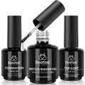 Beetles Builder Gel for Nails with Gel Base and Top Coat Set 3Pcs | 3-Step Clear Builder Nail System for Nail Overlay, Strengthening and Apex Building, UV Lamp Cured