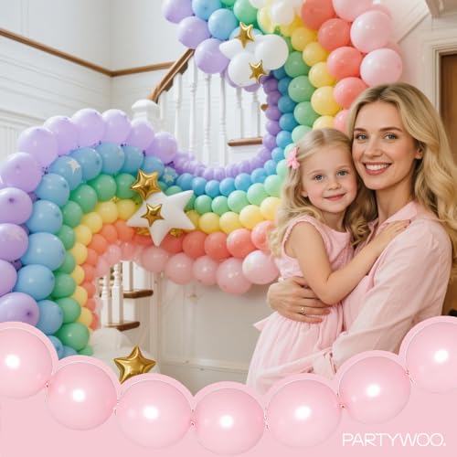 PartyWoo Pastel Linking Balloons 100pcs 6 Inch Rainbow Link Balloons | for Baby Shower Gender Reveal Engagement Bachelorette Easter Bridal Shower Anniversary Birthday Graduation Party Decorations