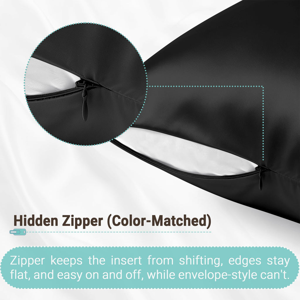 Gabire Mulberry Silk Pillow Cases Set of 2, Both Sides Real Silk Pillowcase for Hair and Skin Prevent Acne Pillowcase Organic Silk Pillowcase 2 Pack with Hidden Zipper, Black, Standard (20"×26")
