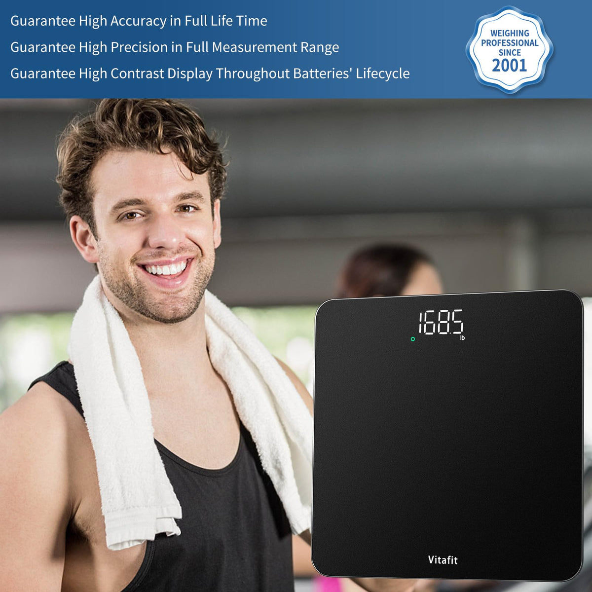 Vitafit Bathroom Scale for Body Weight Accuracy 0.1lb, Weight Scale 400lb | Professional Factory Since 2001 Digital Weighing Scales for Weight, Step On and 3xAAA Included, LED, Spray Silver Black