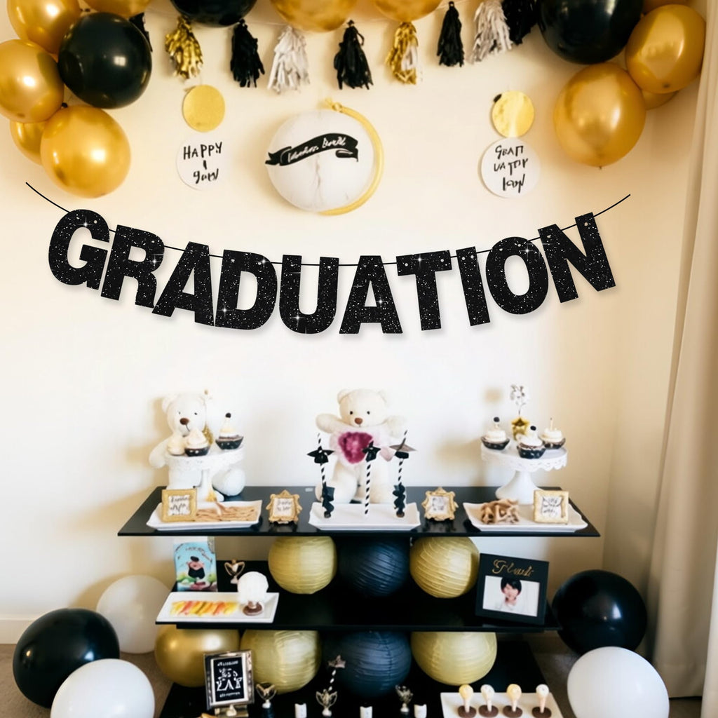 BEISHIDA Glitter Black 116 PCS A-Z DIY Letter Custom Banner Party Decor | 111 Letters&Numbers,3 Rope,2 Threading Device,Personalized Party Banner Decorations,Birthday,Graduation,Wedding