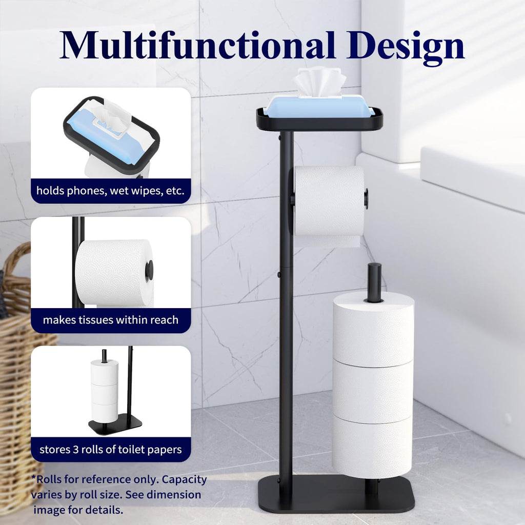 Kitsure Metal Toilet Paper Holder Free Standing, Medium, Black