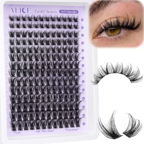ALICE Lash Clusters Wispy Eyelash Clusters 10-18mm 168pcs Cluster Eyelash Extensions Natural Volume Lash Extensions DIY Individual Lashes with Soft Thin Band