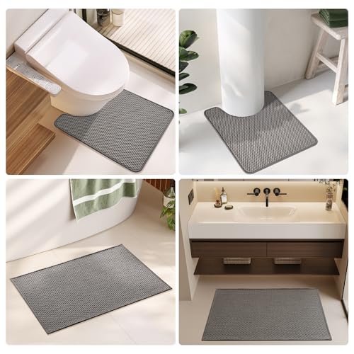 TYUU Bathroom Rugs Non Slip Washable, Super Absorbent Thin Bath Mat Small Quick Dry Low Pile Bathroom Rug, Dark Grey 16"x24"