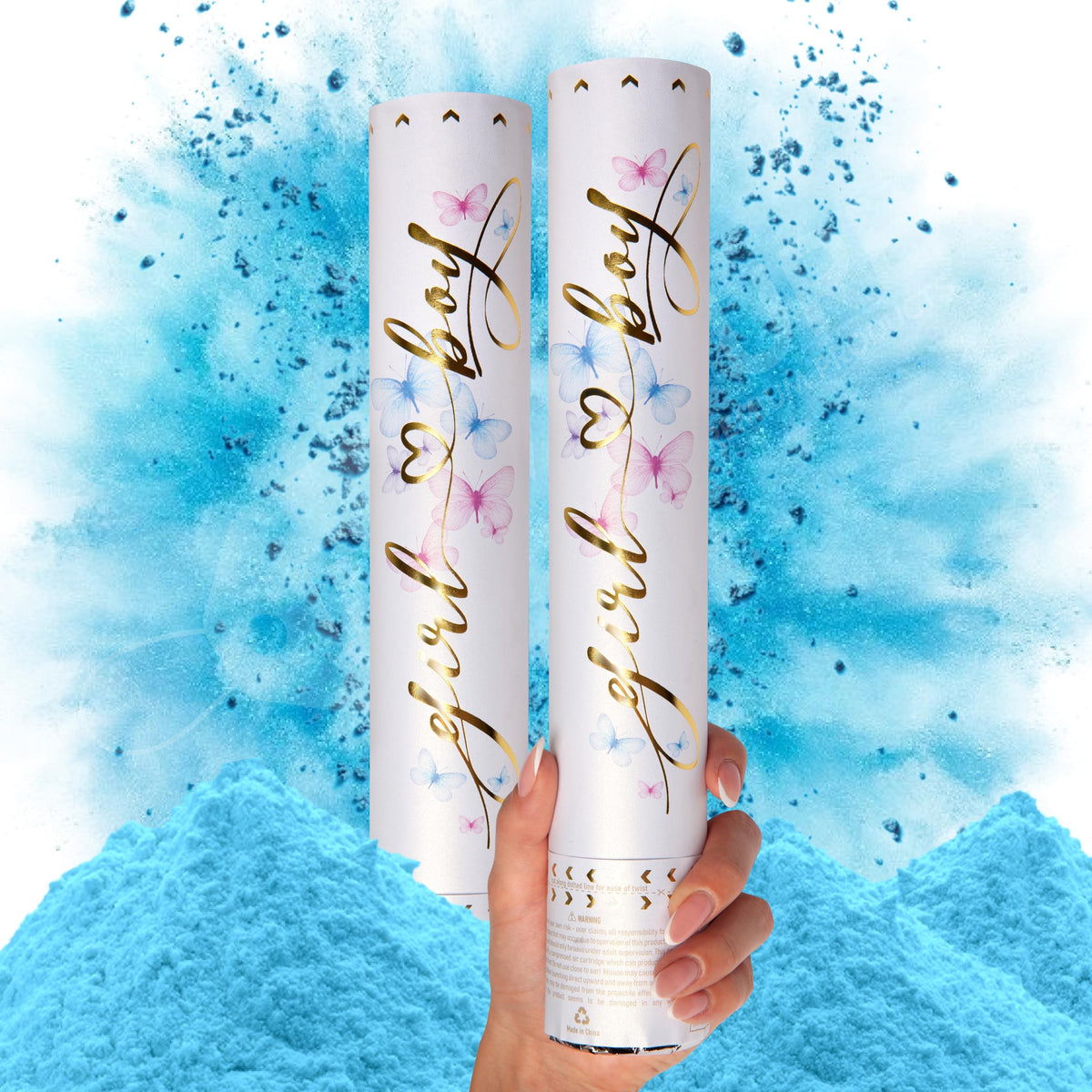 PrimePure Gender Reveal Confetti Cannon, Biodegradable Blue Powder, 2 Pack | Biodegradable Powder Cannon Smoke Bombs, Ideal for Outdoor or Indoor Baby Boy Gender Reveal Party & It's a Boy Baby Shower