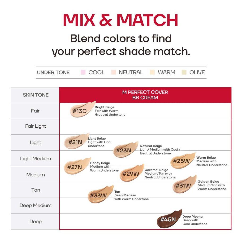 MISSHA M Perfect Cover BB Cream No.23 Natural Beige SPF 42 PA+++ 1.69 oz | Light-medium cool-neutral skin; tinted moisturizer for face, buildable coverage, smooth natural finish, daily wear