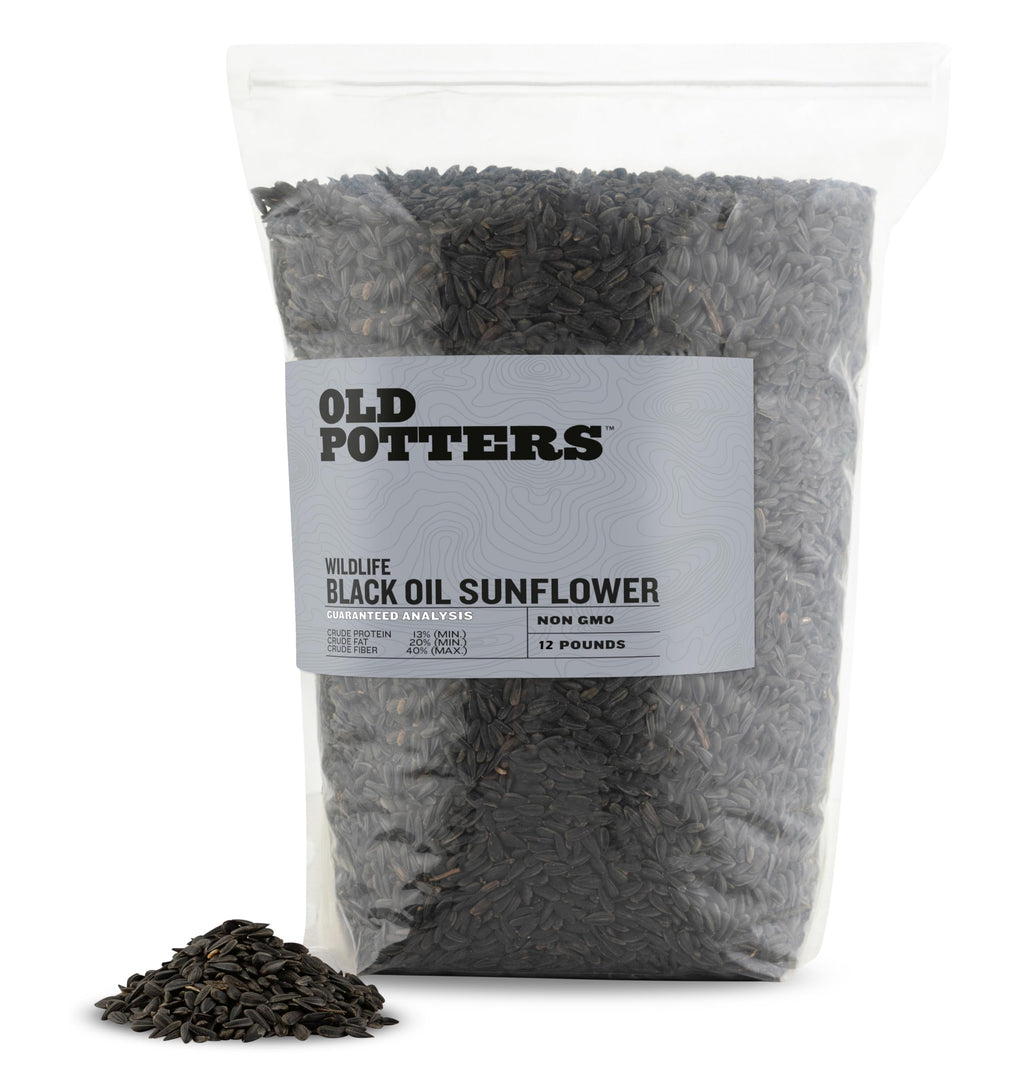 Old Potters Wildlife Black Oil Sunflower Seeds, 12 lbs | For Birds and Wildlife, Non-GMO, USA Grown on Small Farms