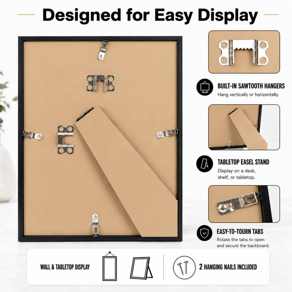 JCJMY 8.5x11 Picture Frame for Wall or Tabletop Display, Black | 8.5 x 11 Certificate Photo Frame with Shatter-Resistant Plexiglass, Sturdy Classic 8.5 by 11 Frame
