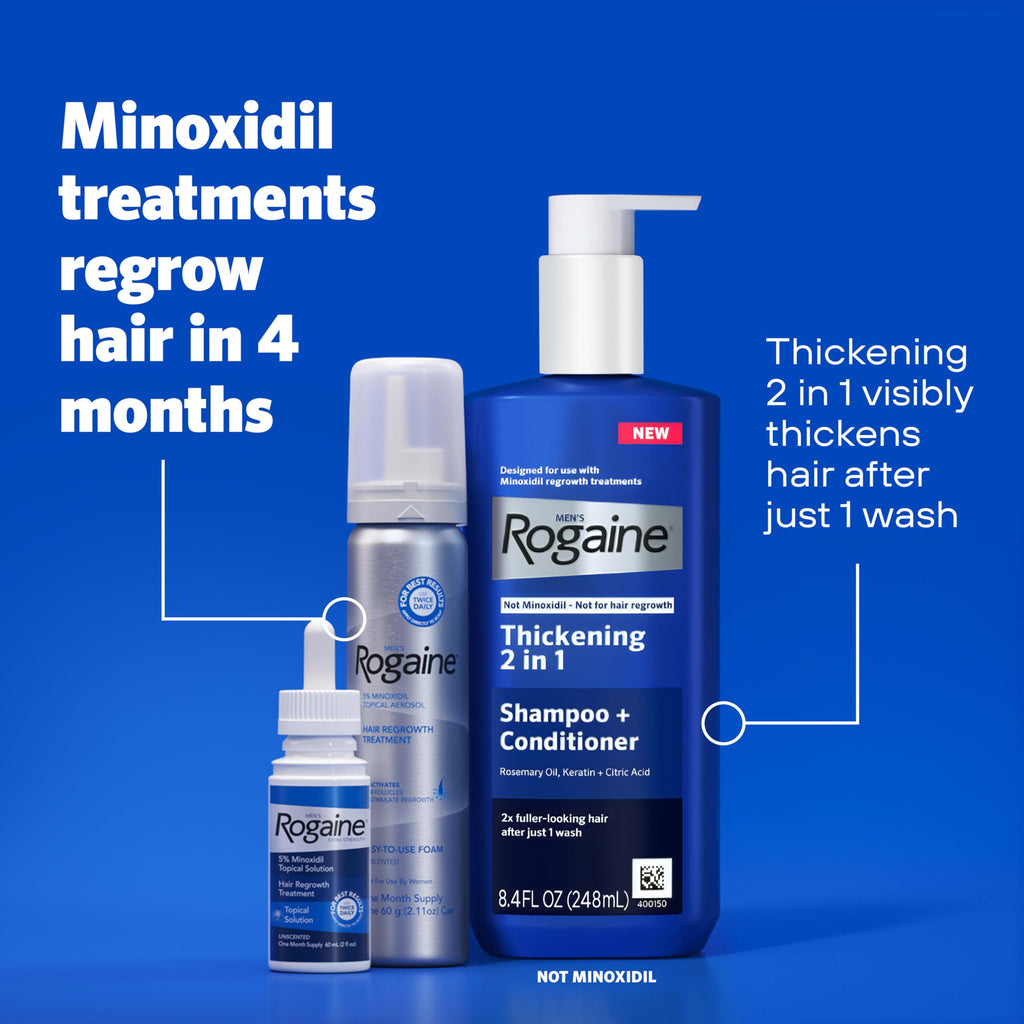Men's Rogaine 5% Minoxidil Topical Foam, Unscented, 3 x 2.11 oz | Hair Regrowth Foam, Topical Hair Loss Treatment for Men, Regrow Fuller, Thicker Hair, Unscented, Aerosol, 3-Month Supply