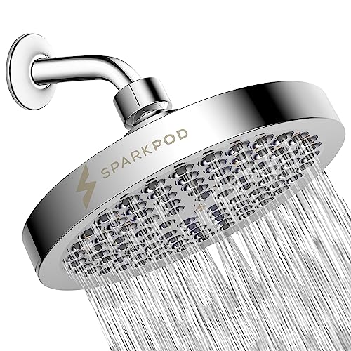 SparkPod Rain Shower Head, 6 Inch Round, Luxury Polished Chrome Finish | High Pressure Shower Heads, 90 Nozzles, Adjustable Showerhead, No Tools Needed, Universal Connection