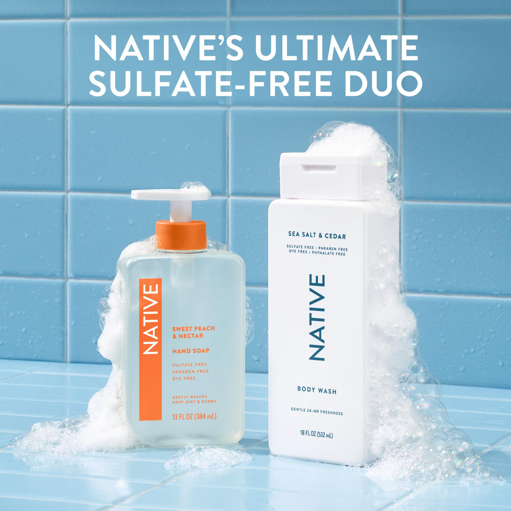 Native Clean Body Wash for Women & Men, Sea Salt & Cedar Scent, 18 fl oz | Gentle & pH Balanced for Sensitive Skin | 24HR Freshness | Free of Sulfates, Parabens, Phthalates | Vegan & Cruelty-Free