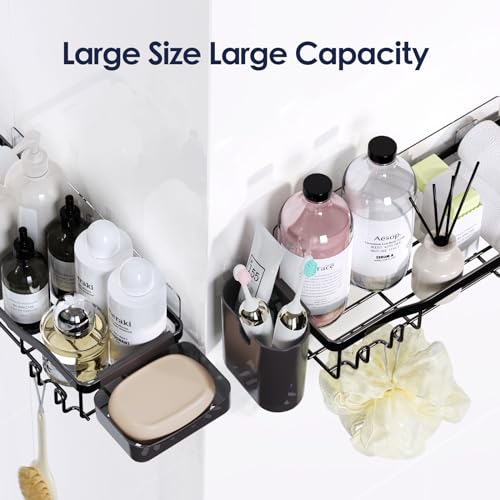 NESOMI 7-Pack Shower Caddy Adhesive,Stainless Steel Shower Organizer Shelf | Rustproof, with Soap Dish Toothbrush Holder, Large Capacity, No-Drill Rack Bathroom Storage Accessories, 24 Hooks, Home Decor