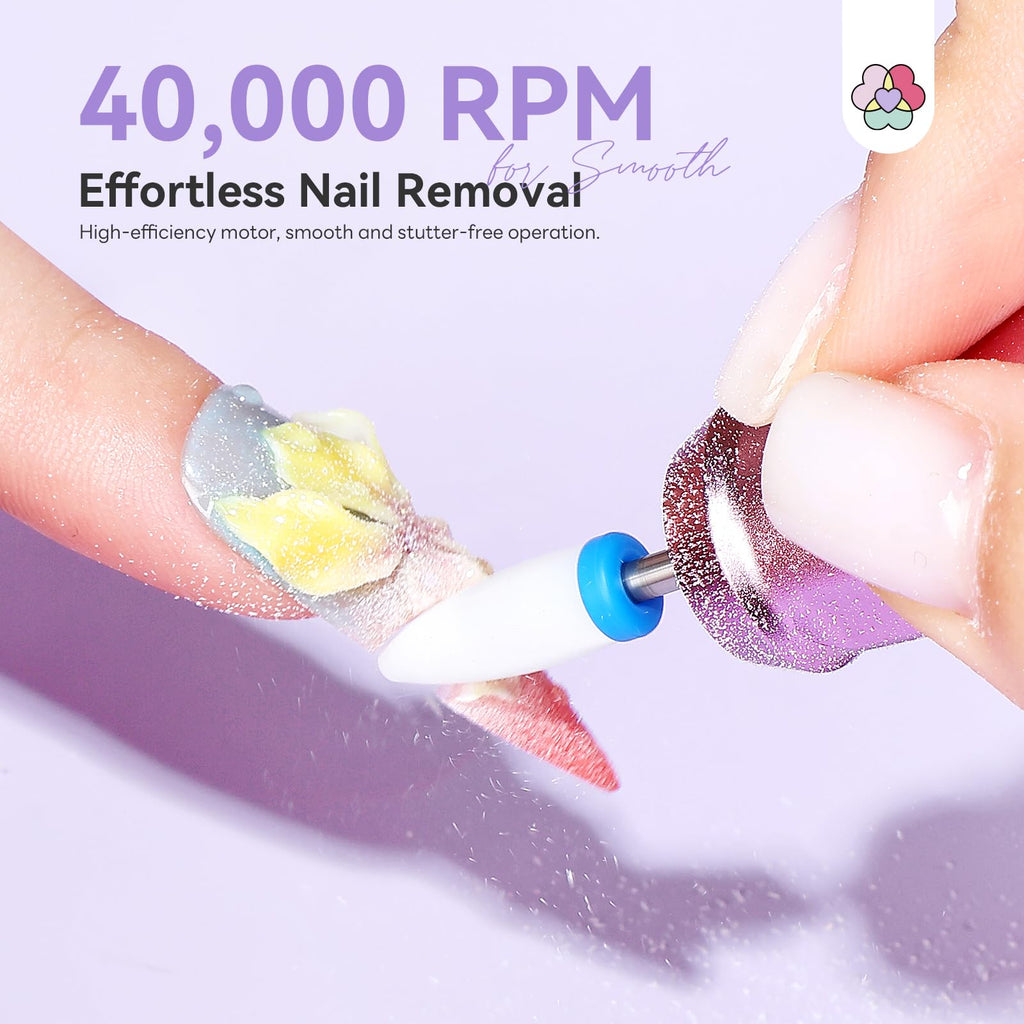SAVILAND Nail Drill Professional 40000RPM 30S Fast Removal for Acrylic Nail | Low noise running, 4000mAh battery Long-Lasting, Complete drill bit set, Salon&mobile tech use, LCD display, Gradient Purple
