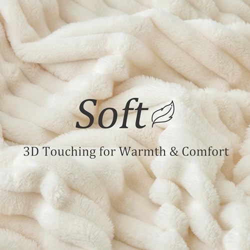 BEDELITE Ribbed Fleece Throw Blanket for Couch, Cream, 50"x60" | Ultra-Soft Plush Fleece, Cozy, Warm Yet Lightweight, Ribbed Texture, Home Decor, Machine Washable, Giftable, All-Season Use