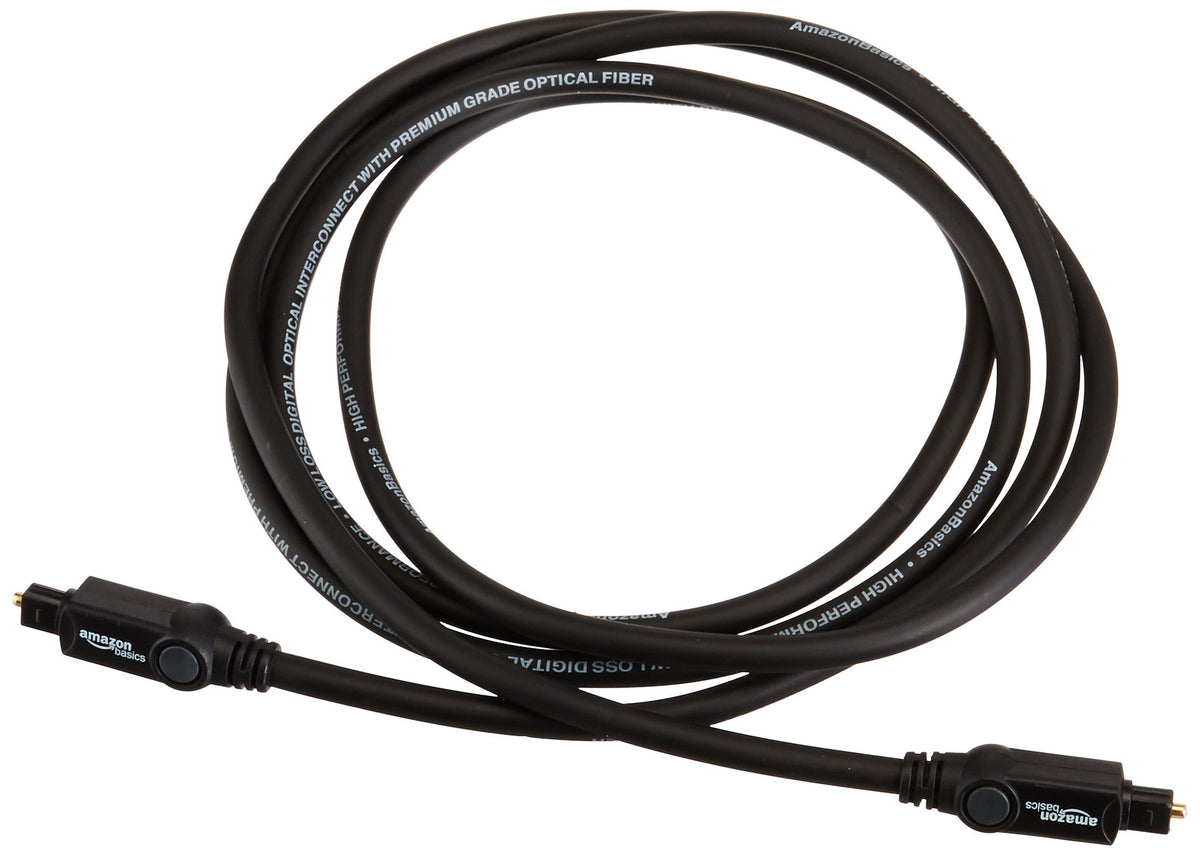 Amazon Basics Toslink Digital Optical Audio Fiber Optic Cable, Multi-Channel, for Sound Bar, Audio System, Home Theatre, Game Console, Blu-Ray Player, Gold-Plated Connectors, 6 Foot, Black